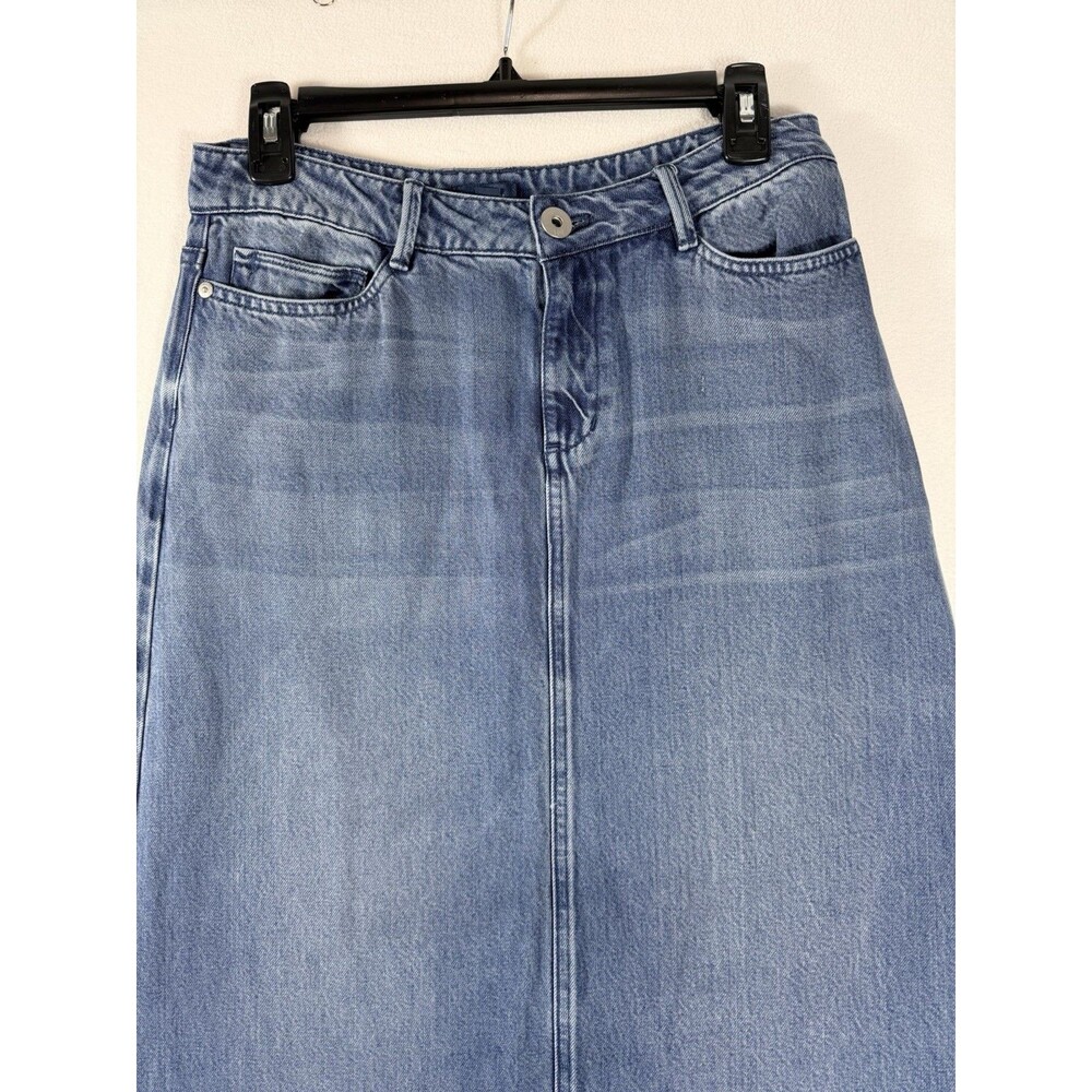 J.Jill Denim Skirt Women’s 4P Blue A-Line Midi Stretch Cotton Back Slit - Picture 9 of 11